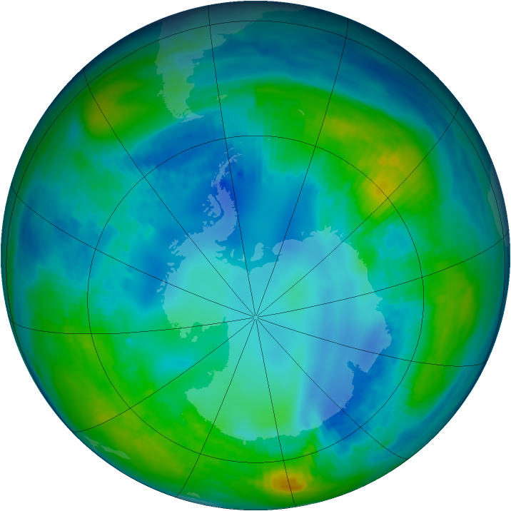 Antarctic ozone map for 06 May 1992